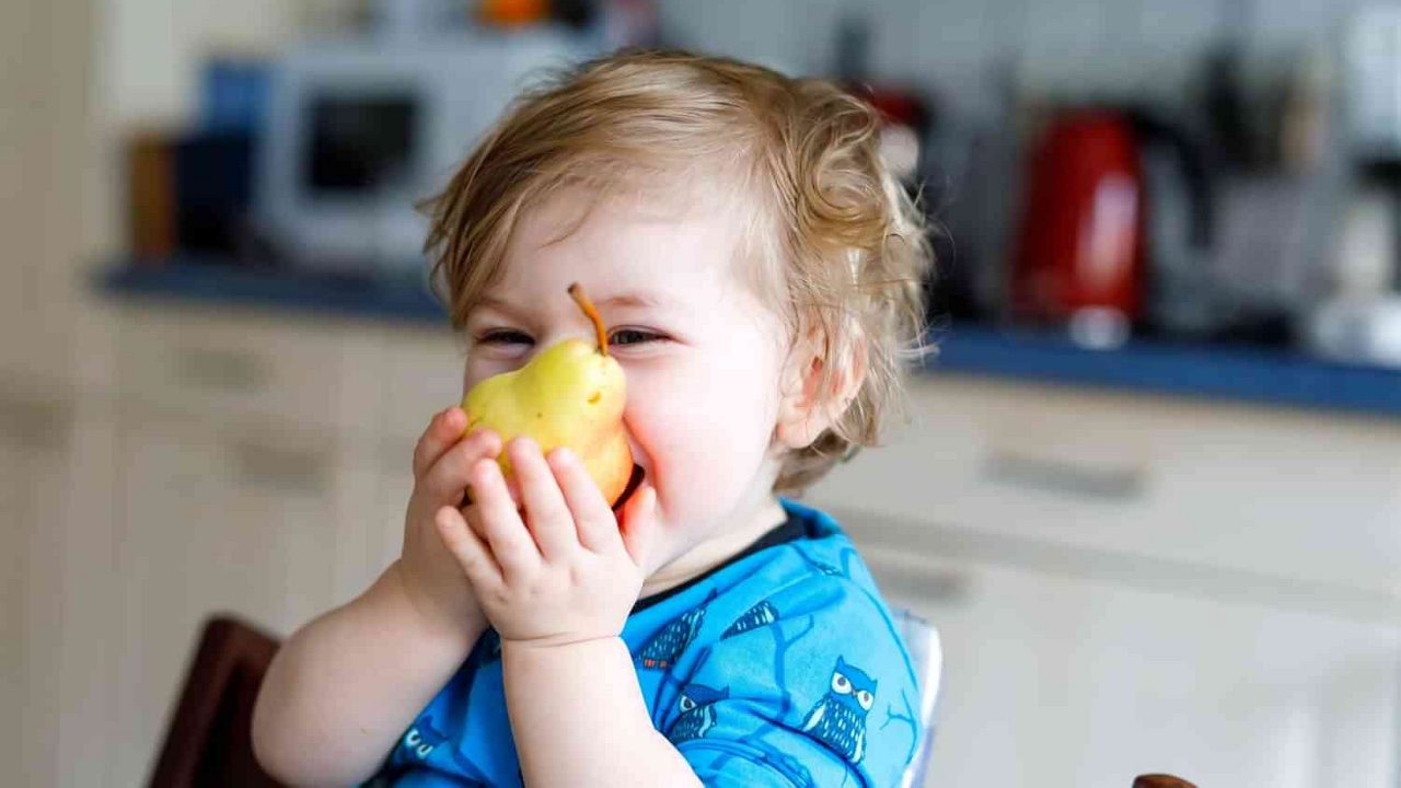 kid eating apple