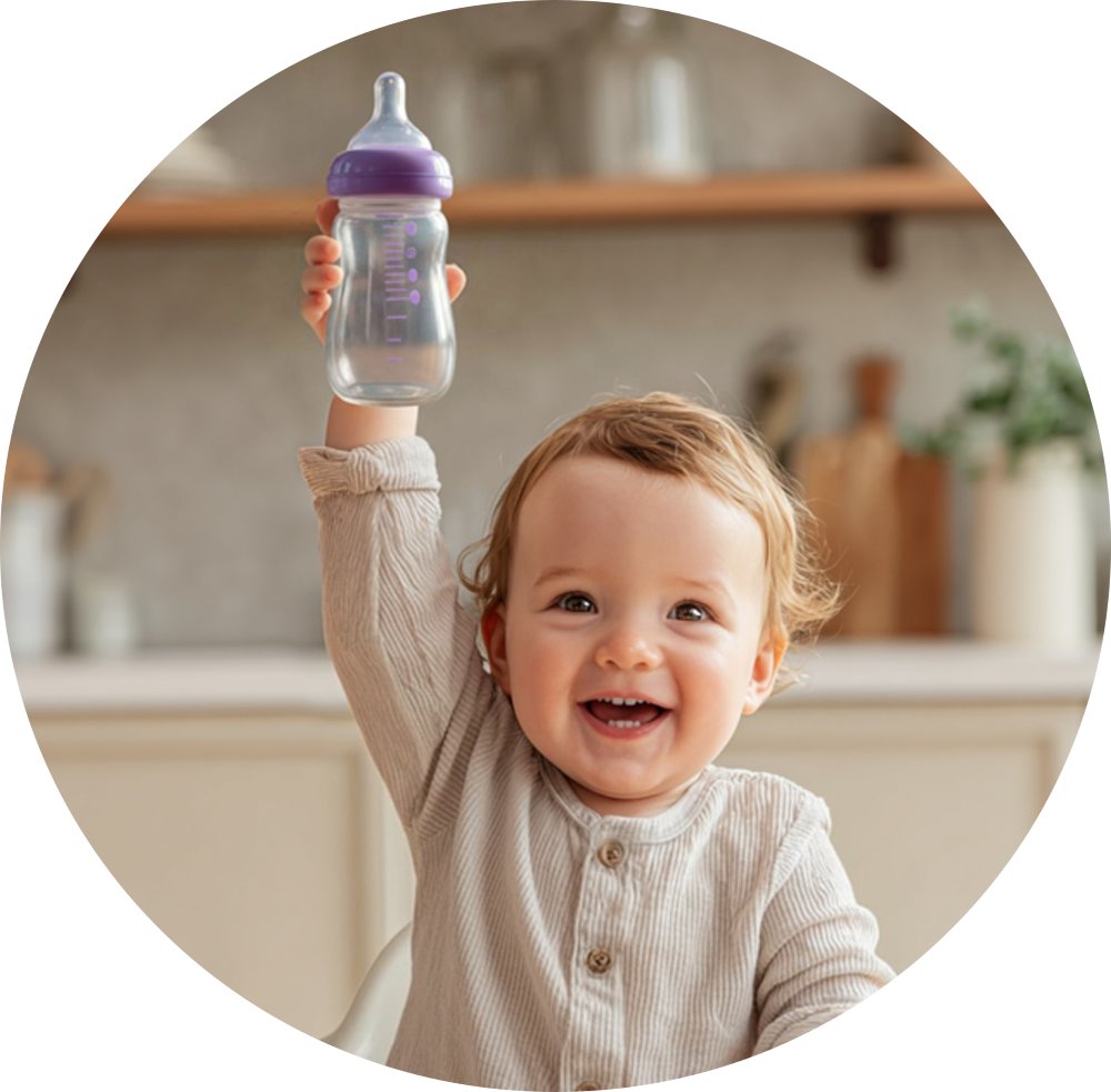 baby holding bottle
