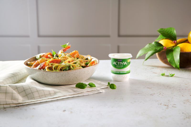 Linguines complètes aux gambas et courgettes