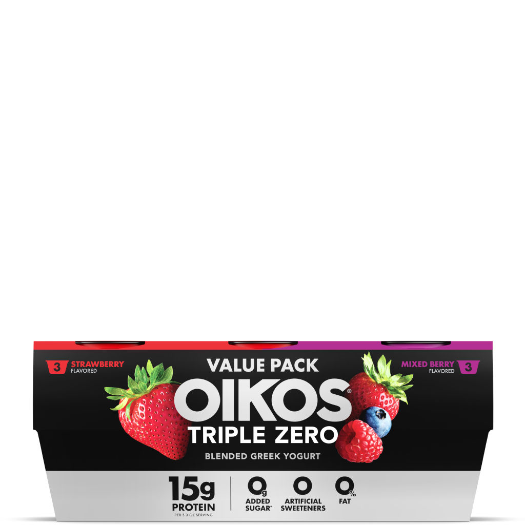 Strawberry and Mixed Berry Oikos Triple Zero High Protein Nonfat Greek Yogurt Multipack