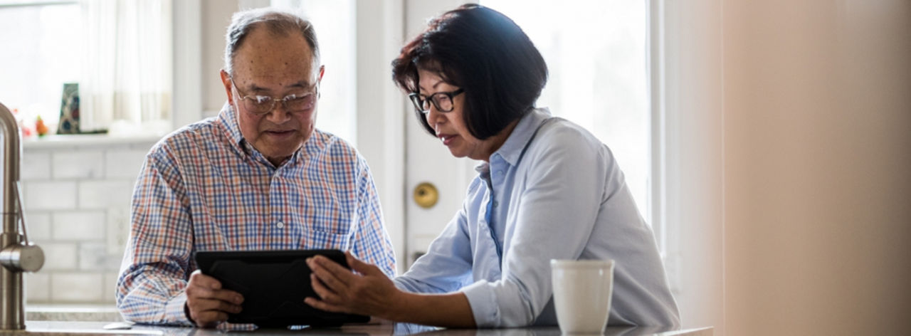Asian couple using a computer