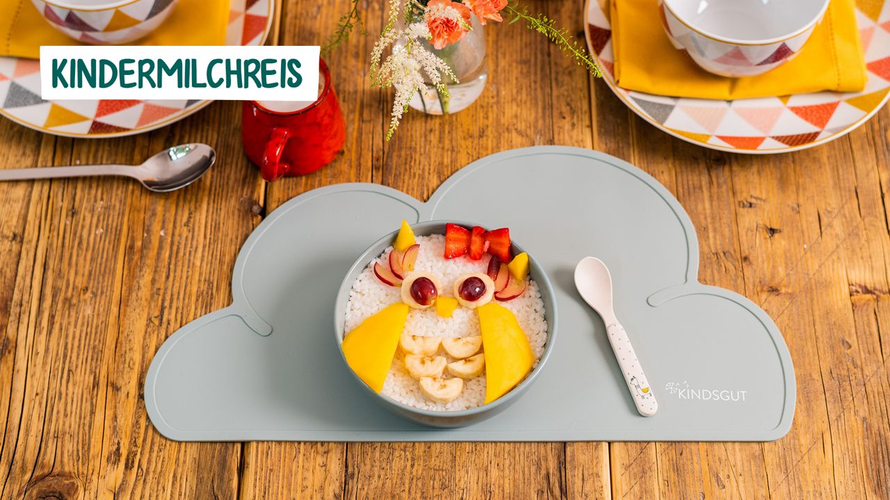 Kindermilchreis mit Eulenoptik aus Obst
