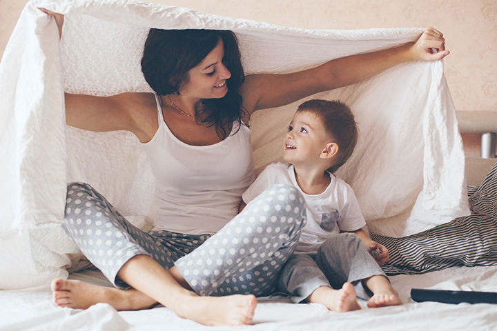 mum toddler floor towel over heads