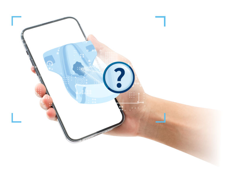 icon of a person holding a mobile phone and scanning a nappy