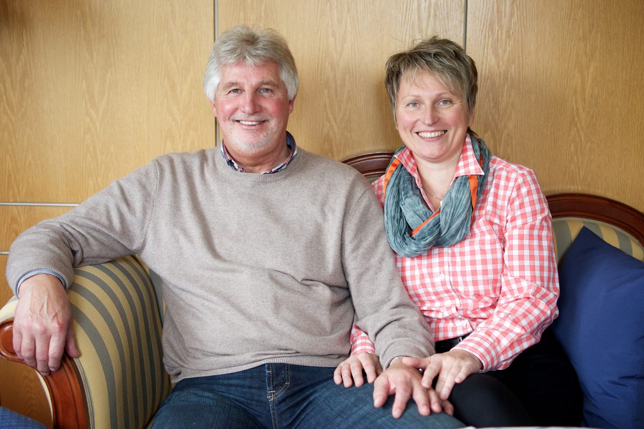 Germany. Patient and carer interview in their home. Talking about Souvenaid.