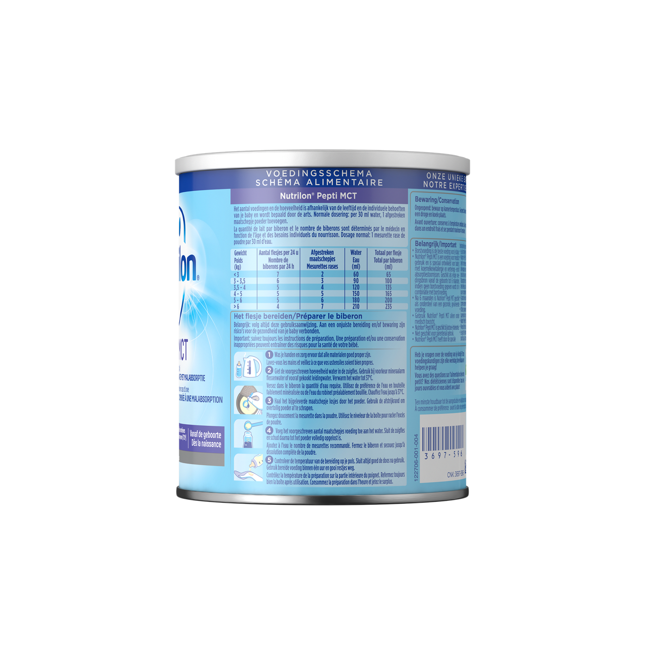 Nutrilon Pepti MCT convient pour les besoins nutritionnels en cas d'une allergie aux protéines de lait de vache combinée à une malabsorption.