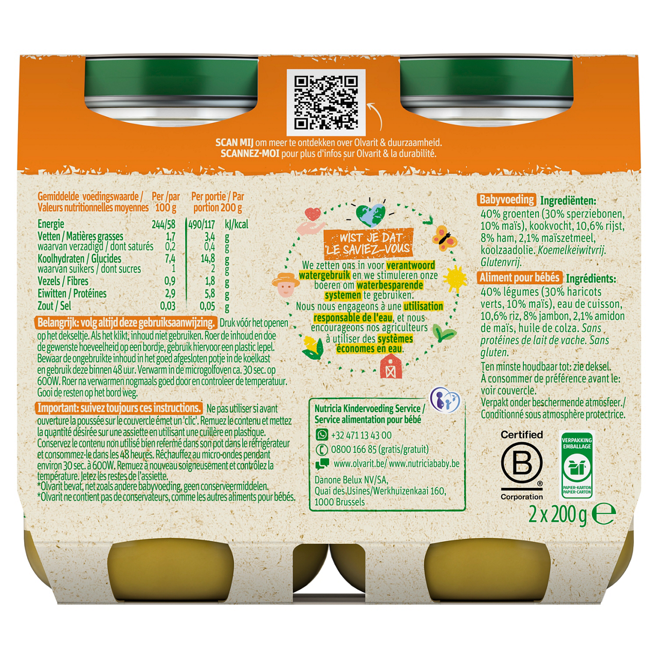 Olvarit Haricots verts Jambon Riz (200 g) Consultez notre site web Olvarit.be pour plus d'info sur alimentation pour bébé et les produits Olvarit.