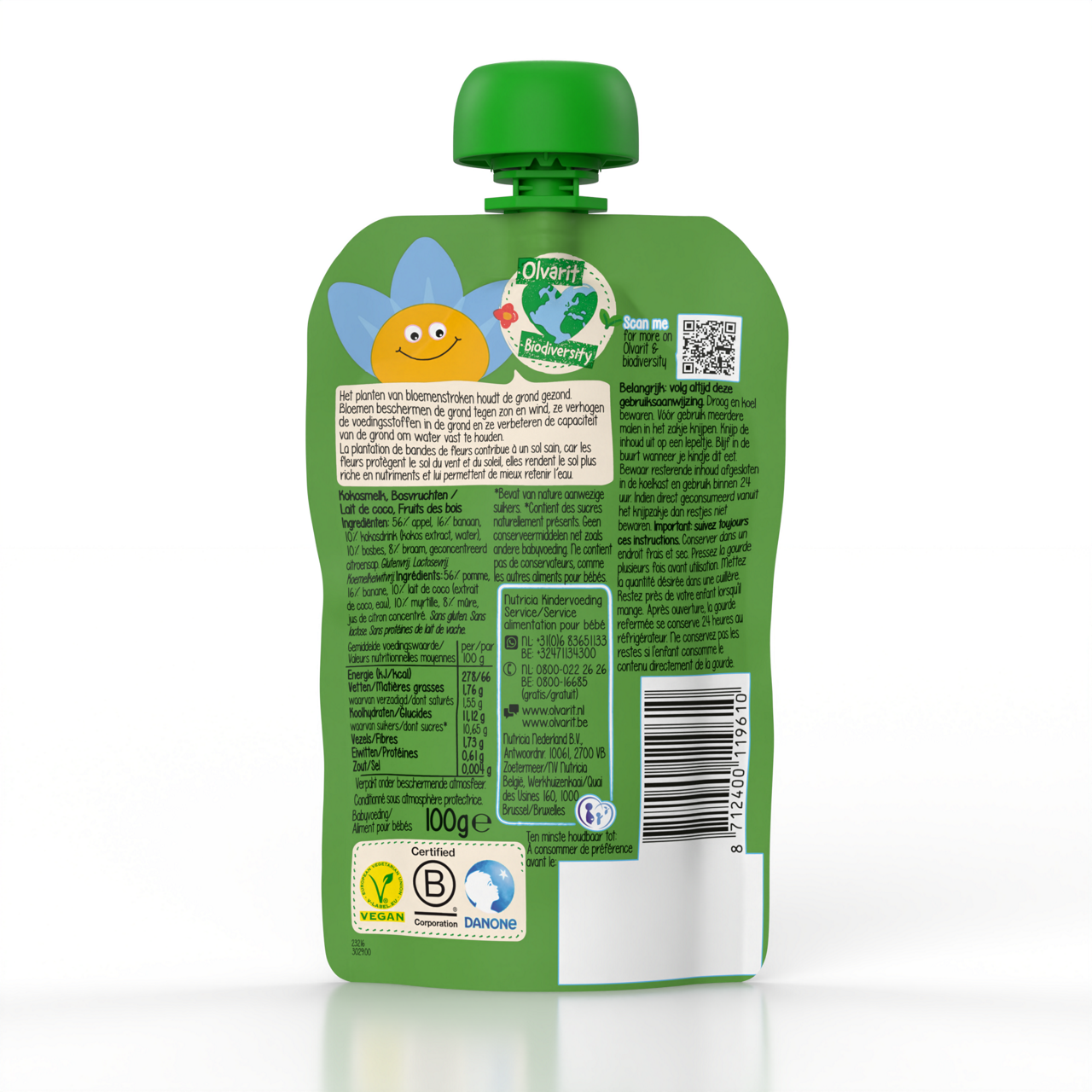 Smoothie Olvarit 100% végétal à base de lait de coco. Visitez Olvarit.be pour plus d'informations sur la nutrition de votre bébé et sur les produits Olvarit.