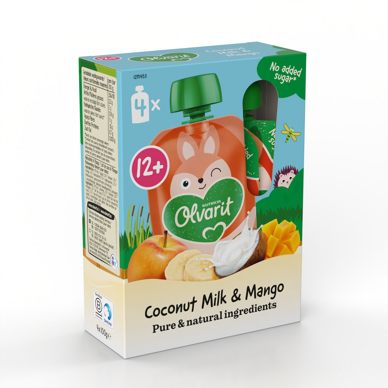Smoothie Olvarit 100% végétal à base de lait de coco. Visitez Olvarit.be pour plus d'informations sur la nutrition de votre bébé et sur les produits Olvarit.