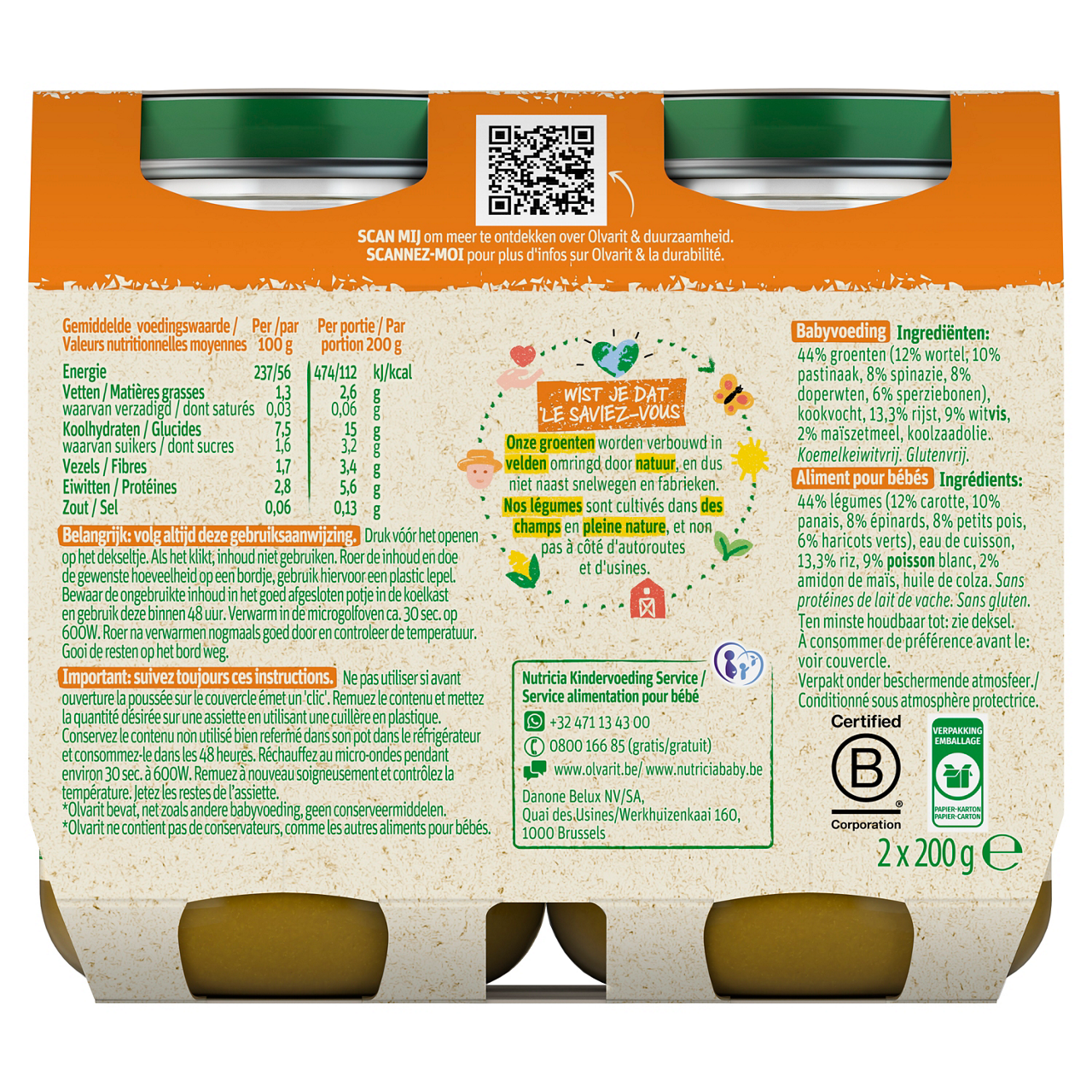 Olvarit Epinards Boeuf Pomme de terre. Consultez notre site web Olvarit.be pour plus d'info sur alimentation pour bébé et les produits Olvarit.