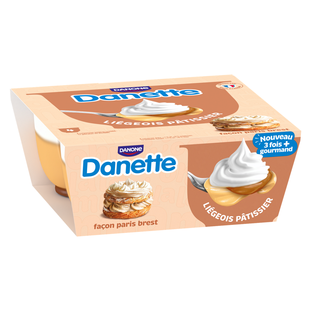 Danette dessert with whipped cream topping