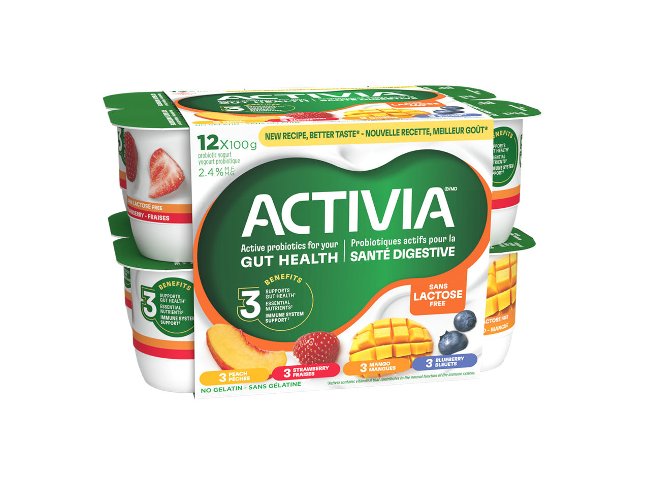 Lactose Free Strawberry/Blueberry/Peach/Mango Probiotic Yogurt | Activia