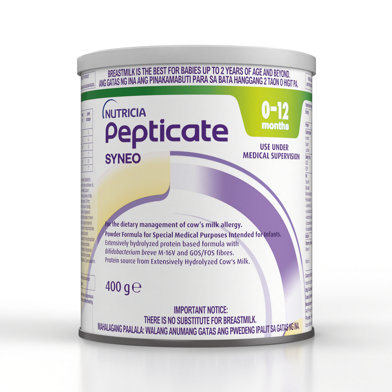Pepticate Syneo® Extensively Hydrolyzed Protein Based Infant Formula for 0-12 Months in a 400g tin