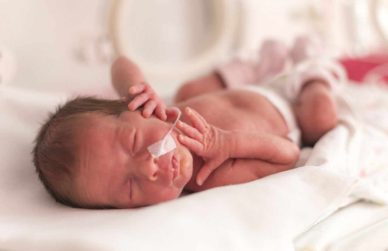 Pre-term baby in an incubator