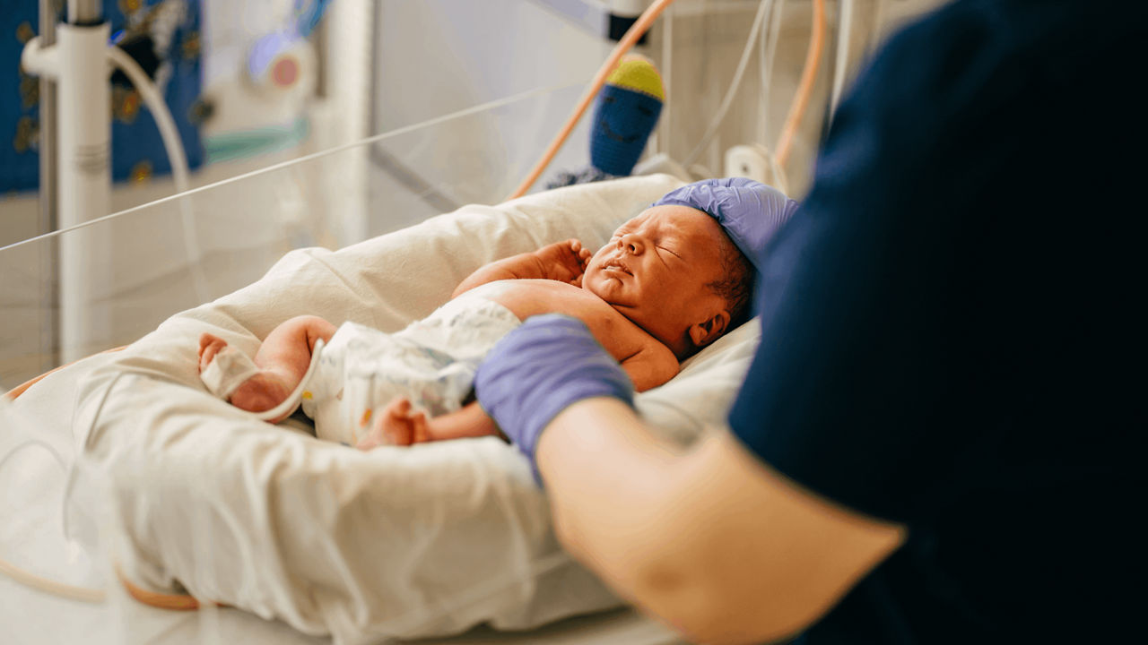 Pre-term baby in an incubator
