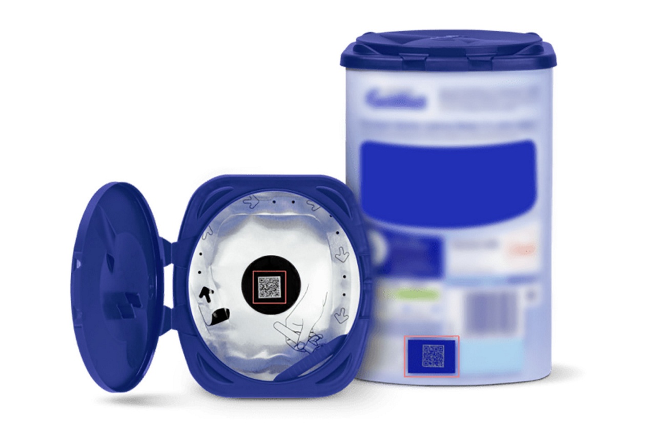 Mockup of where the unique QR codes can be located on Almiron products.