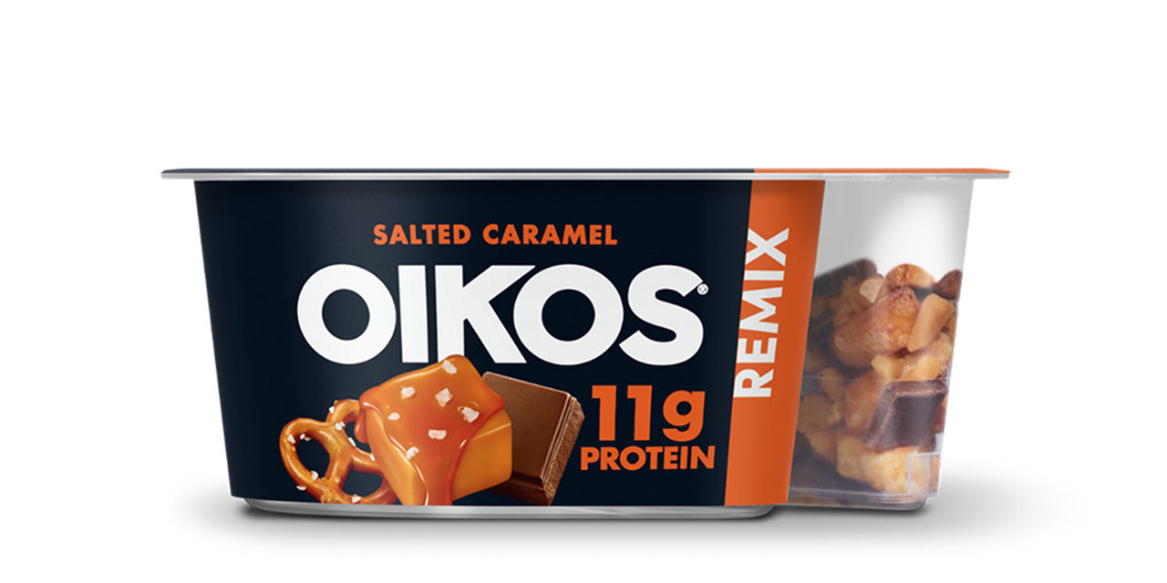 Oikos Remix Salted Caramel Flavored Nonfat Greek Yogurt with Mix-ins
