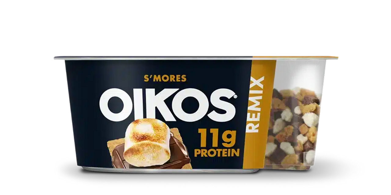 Oikos Remix S mores Flavored Nonfat Greek Yogurt with Mix ins