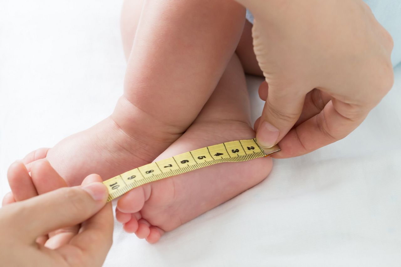 Measuring the size of the foot baby; Shutterstock ID 1028391325; purchase_order: DNC Thumbnails; job: Webinars 3 (50/188); client: ; other: 