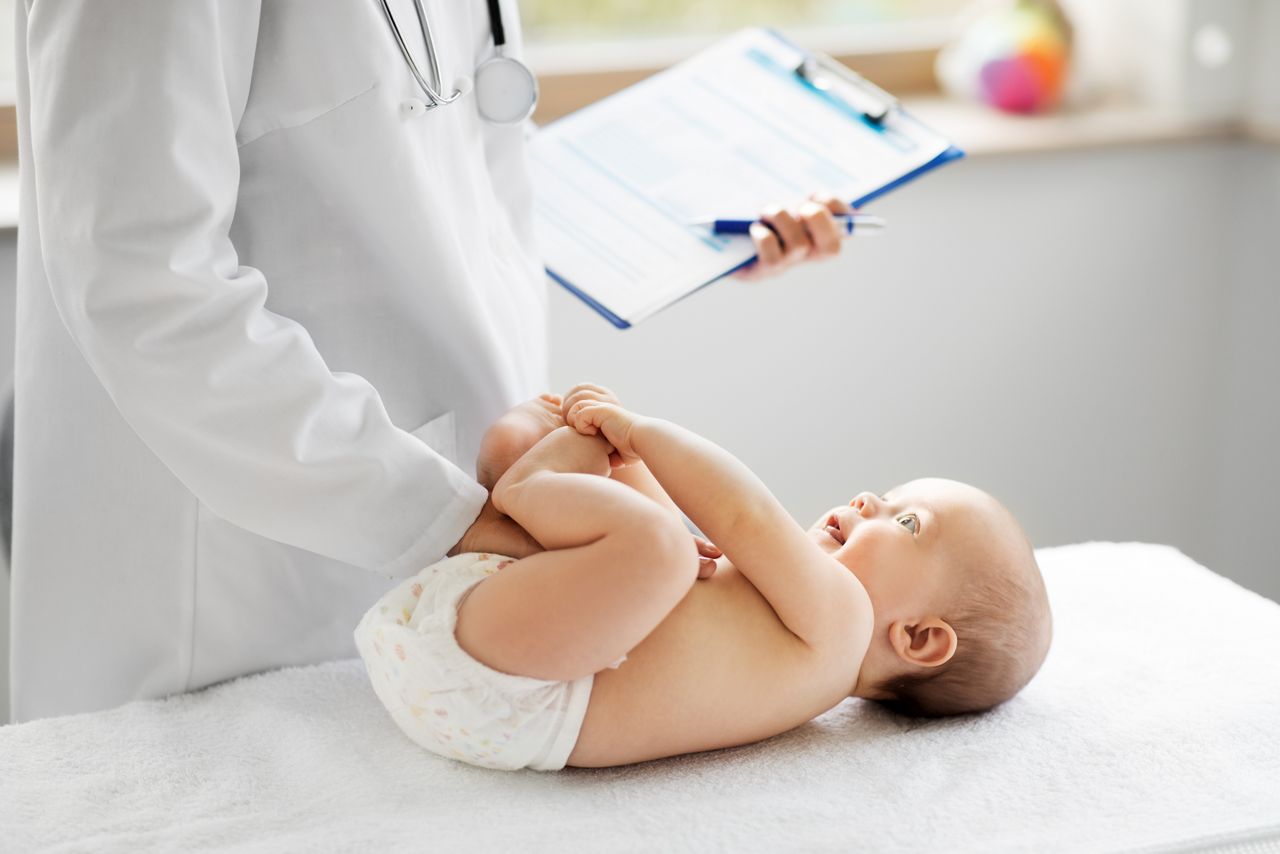 medicine, healthcare and pediatrics concept - female pediatrician or neuropathist doctor or nurse checking baby patient's at clinic or hospital; Shutterstock ID 1550144663; purchase_order: DNC Thumbnails; job: Courses; client: ; other: 