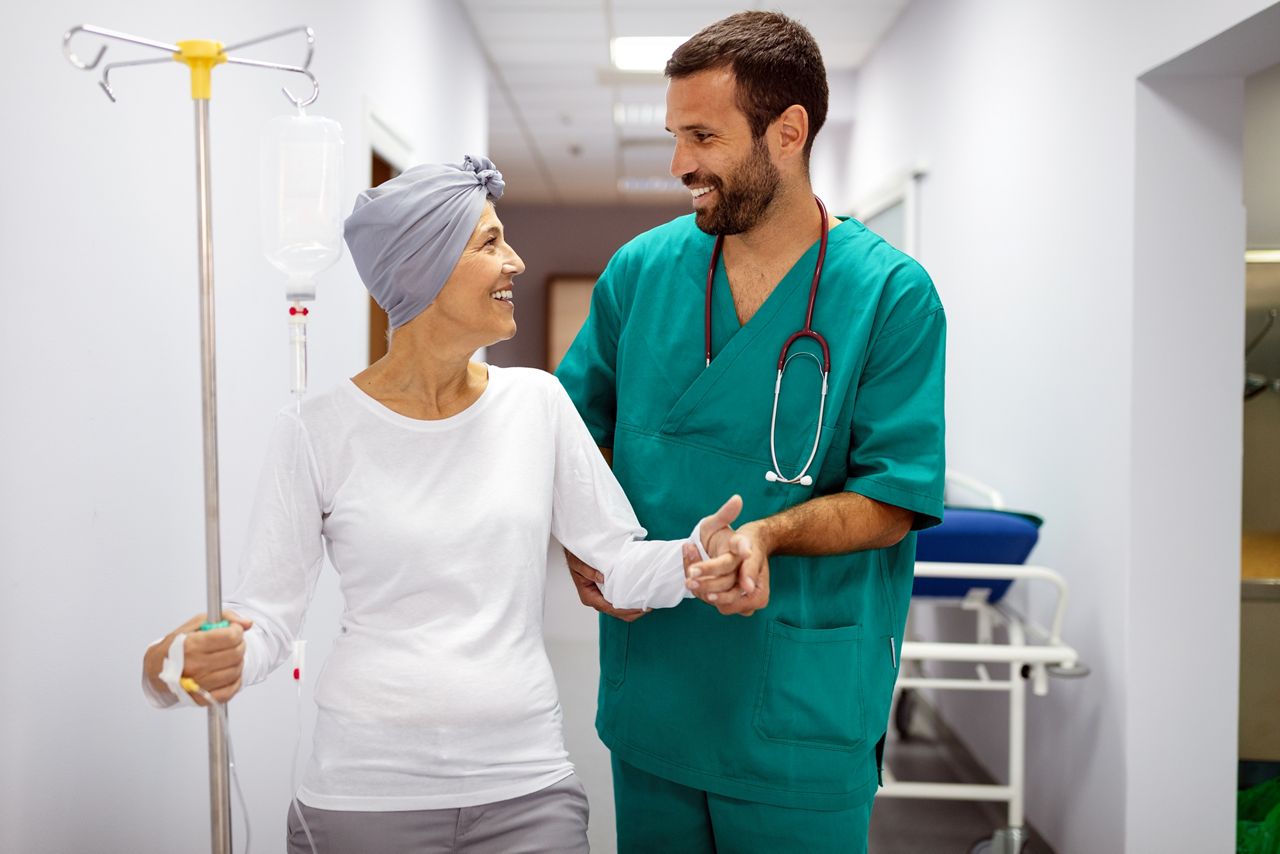 Woman with cancer during chemotherapy recovering from illness in hospital; Shutterstock ID 1863731686; purchase_order: 25 thumbnail photos ; job: ; client: ; other: 