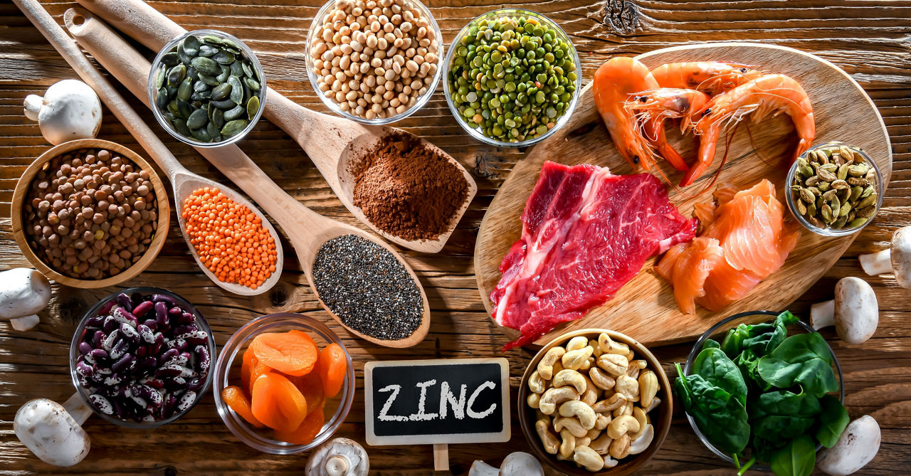 Composition with food products rich in zinc