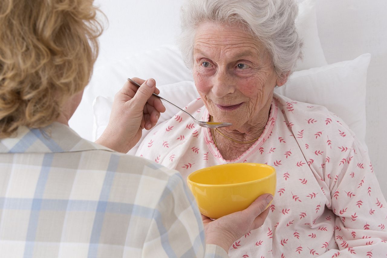 caregiver  feeding an elderly woman at retirement house, or home; Shutterstock ID 259244489; purchase_order: DNC Thumbnails; job: Webinars 3 (50/188); client: ; other: 