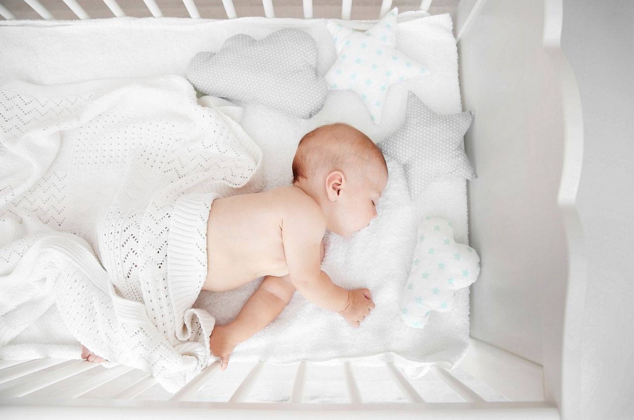 Little baby sleeping in crib , top view; Shutterstock ID 511272283; purchase_order: DNC Thumbnails; job: Publications; client: ; other: 