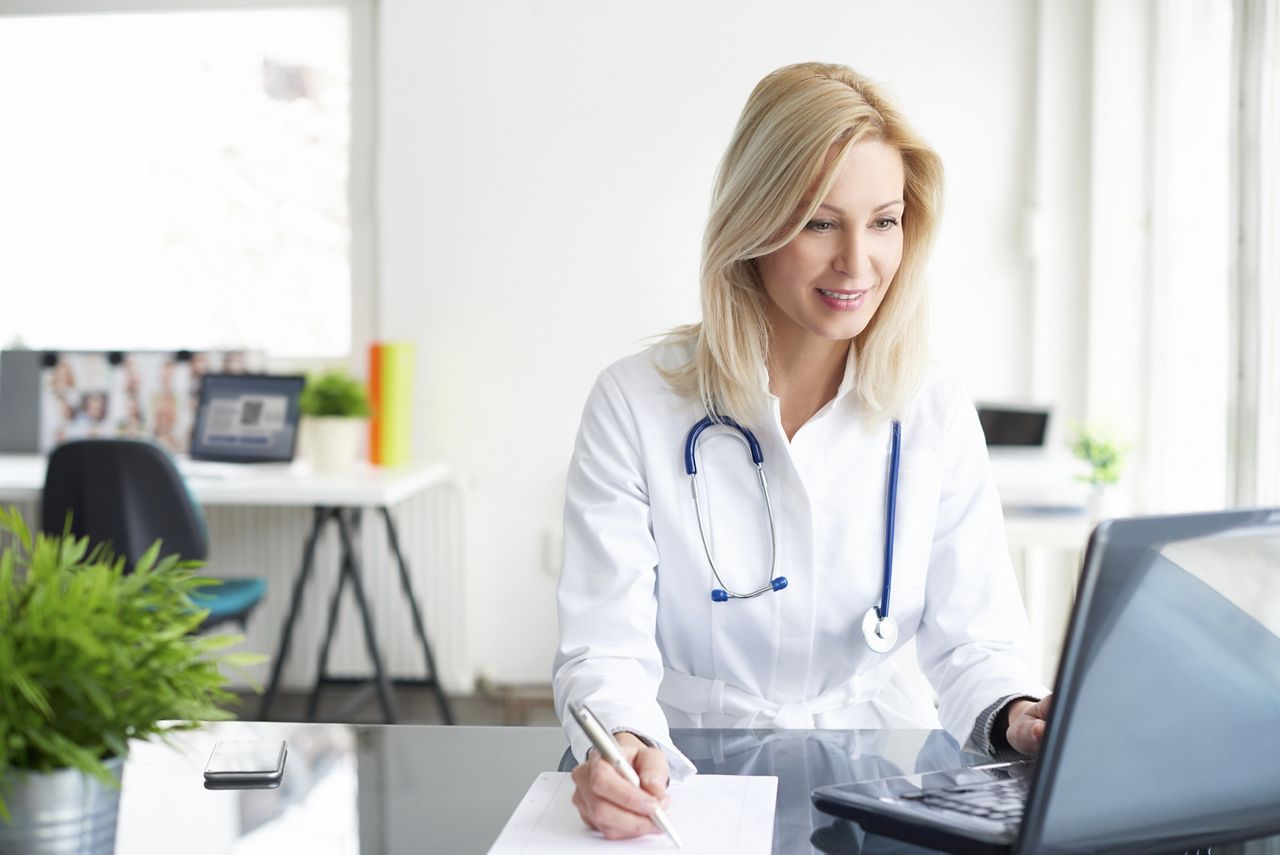 Shot of a female doctor working on medical expertise while sitting at desk in front of laptop.; Shutterstock ID 608895716; purchase_order: DNC Thumbnails; job: Articles; client: ; other: 