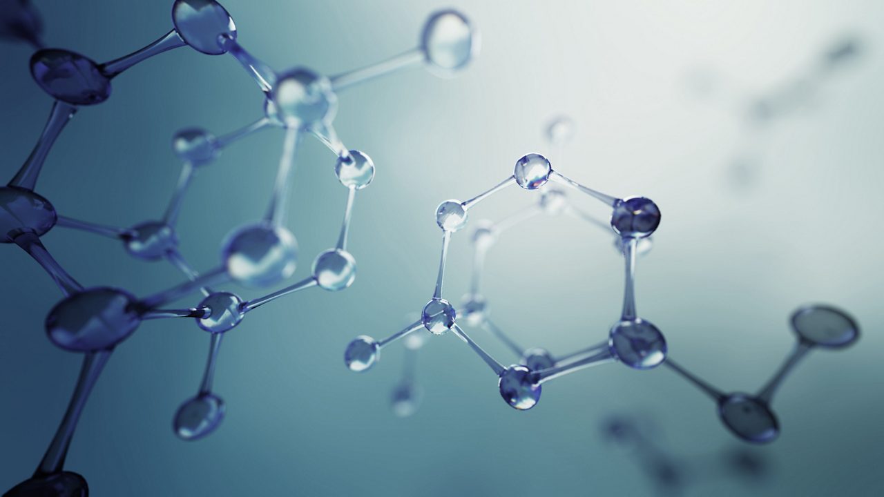 3d illustration of molecule model. Science background with molecules and atoms
