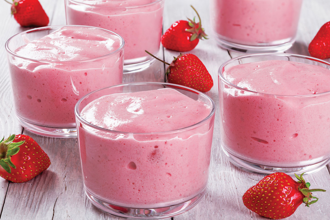 Strawberry mousse in glasses 
