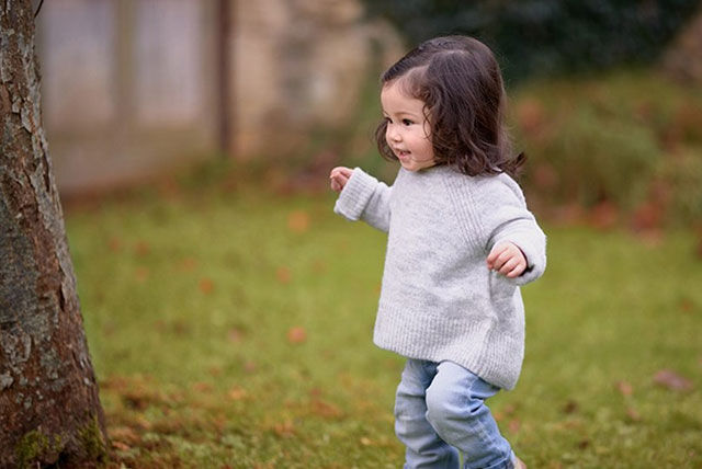 toddler on a walk