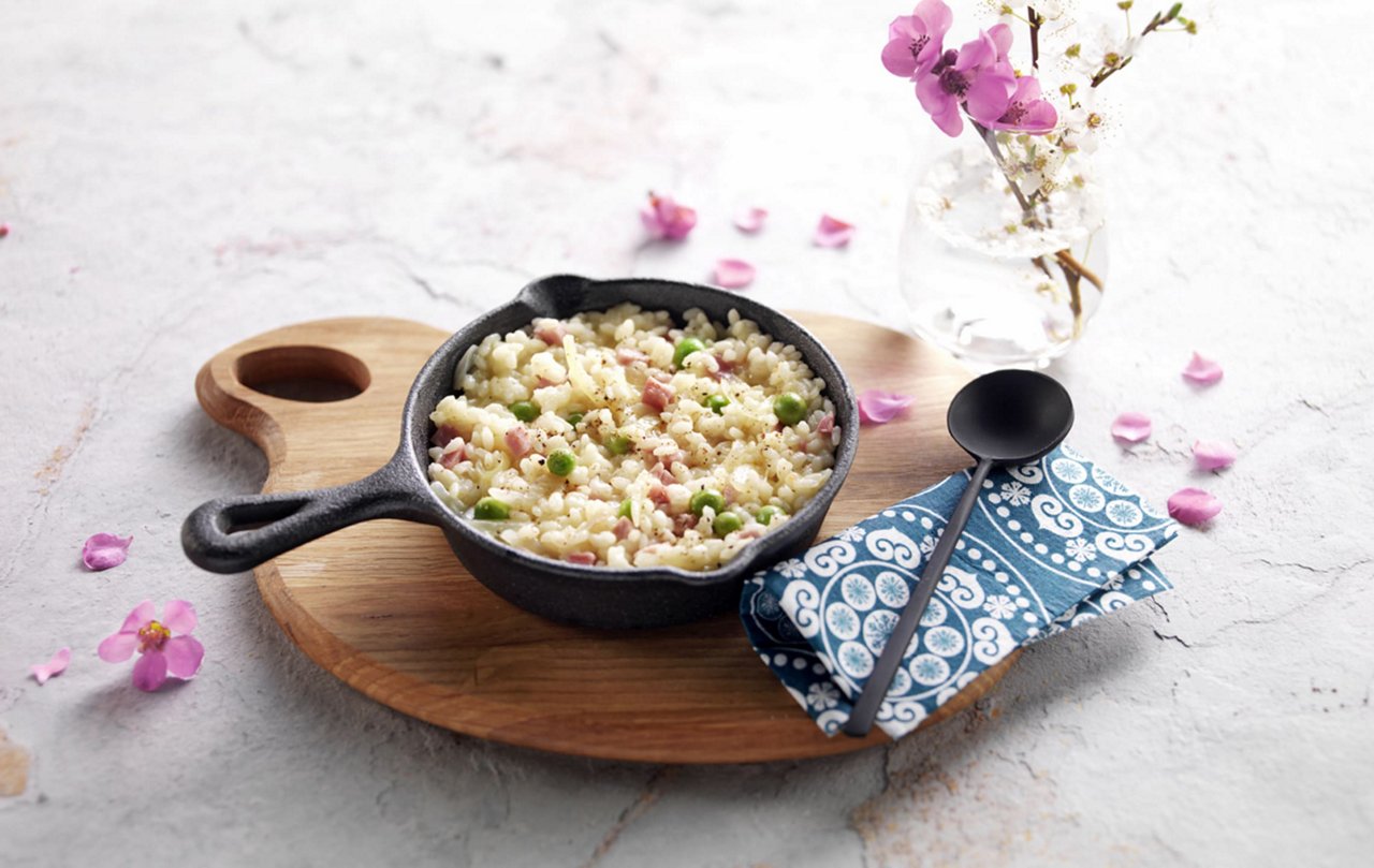 Risotto au jambon et aux petits pois