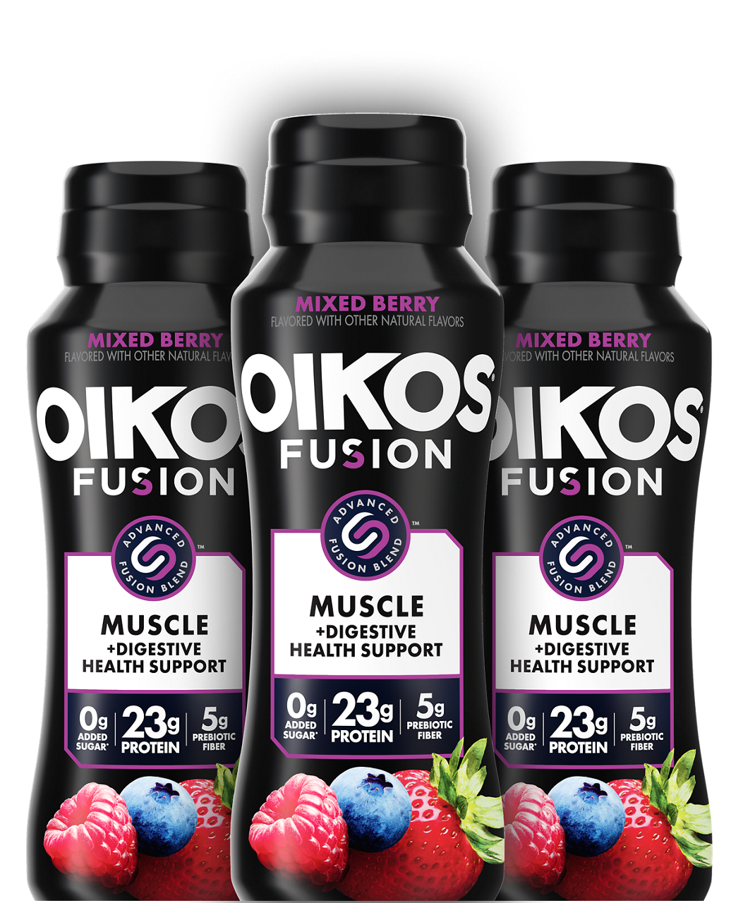 Front angle of Oikos Fusion Mixed Berry flavor drink