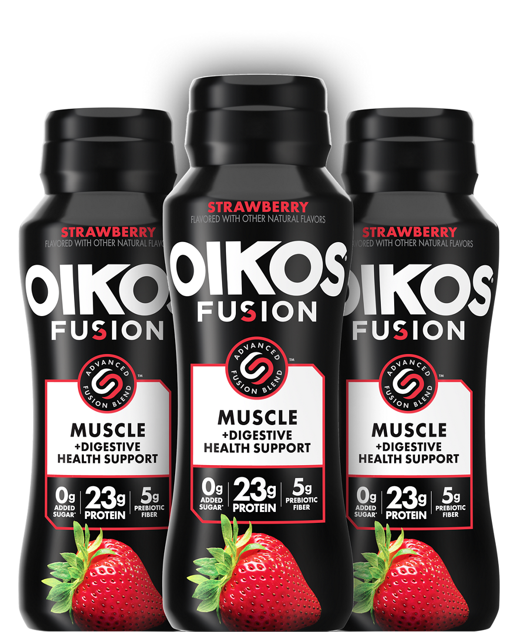 Front angle of Oikos Fusion Strawberry flavor drink